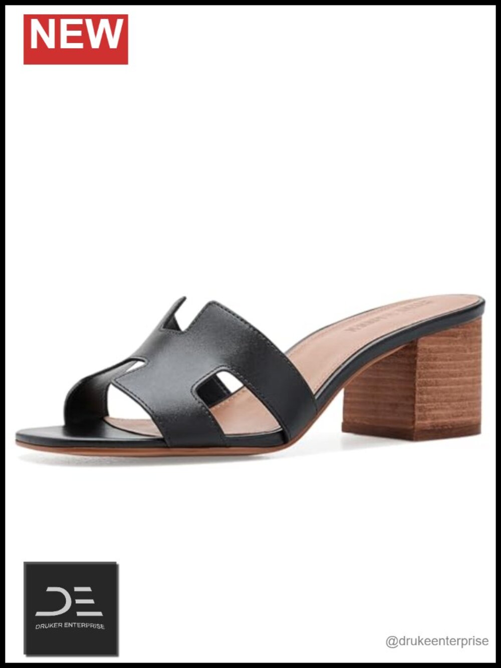 Women's Heeled Slide Sandals Square Toe Block Heel Leather Slip On